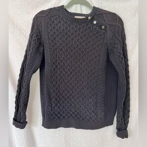 Tory Burch Navy Blue Cable Knit Crewneck Cotton Sweater Medium